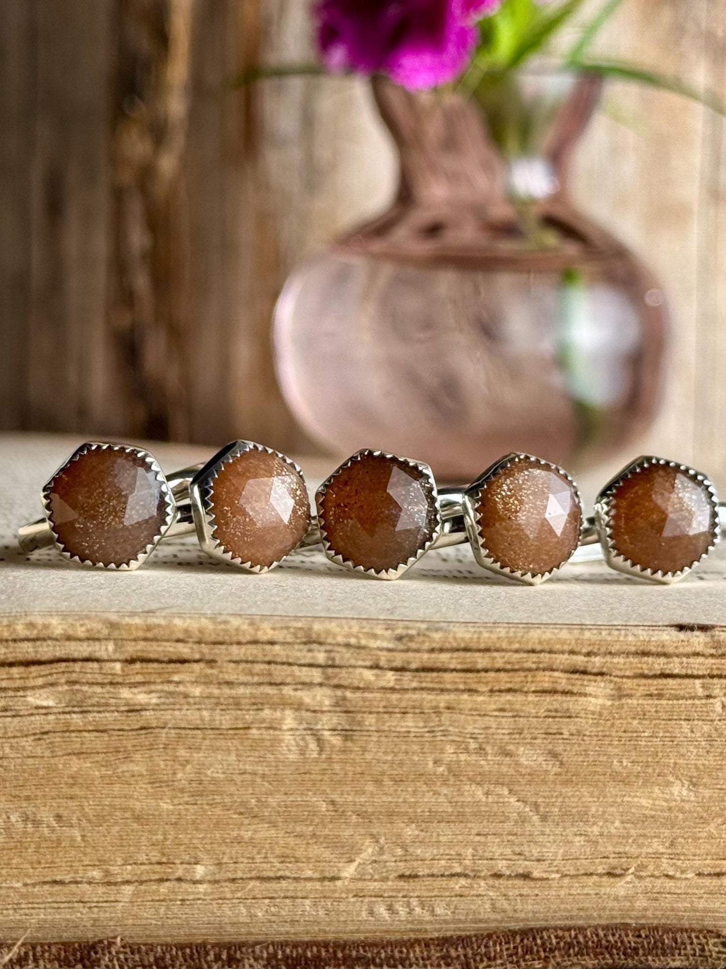 Sunstone Ring, Sunstone Jewelry, Peach Sunstone Ring, Hexagon Ring, Sterling Silver Jewelry, Handmade Ring, Sunstone, Handmade Ring