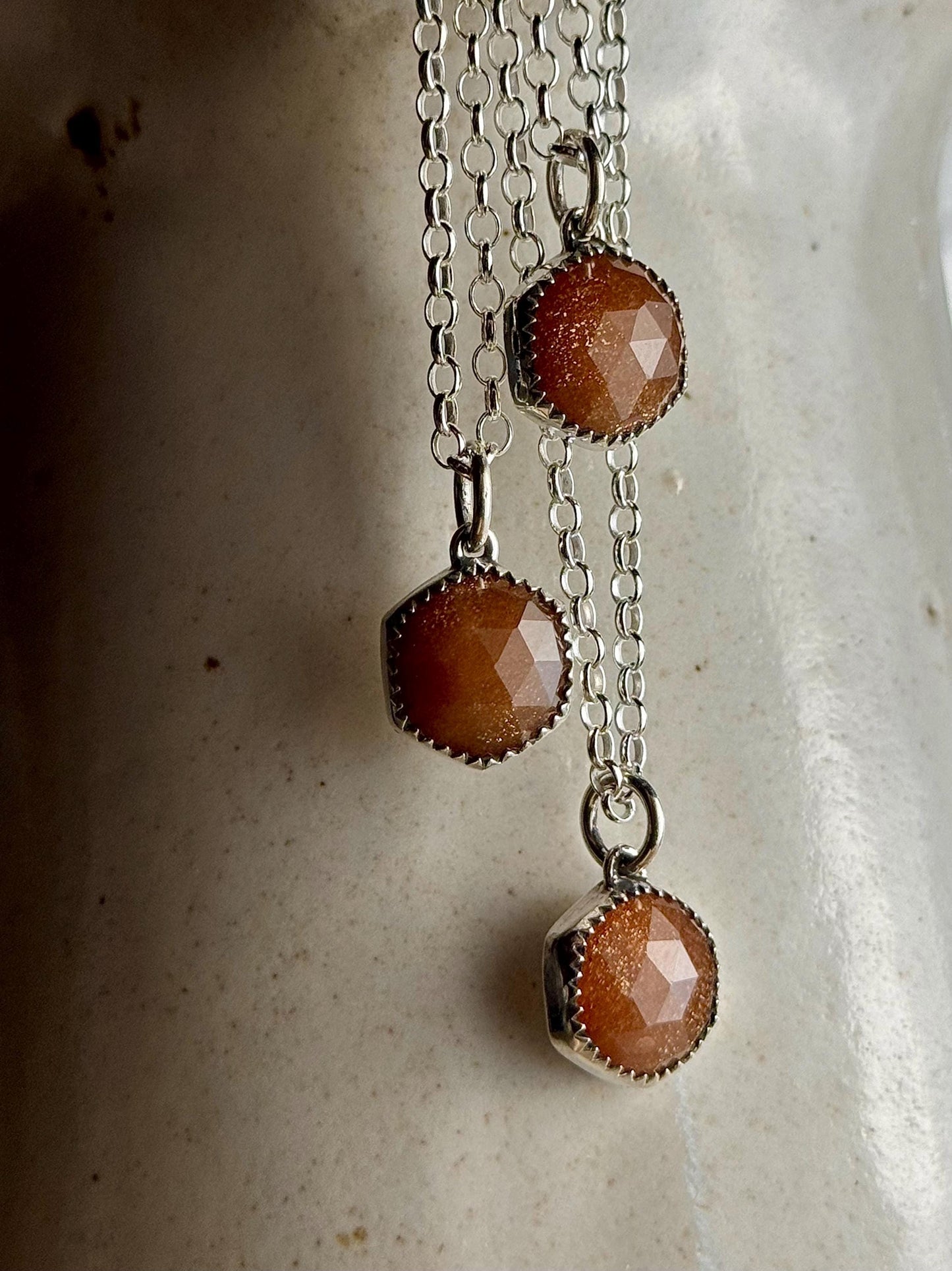 Sunstone Necklace, Sunstone Jewelry, Peach Sunstone Necklace, Hexagon Necklace, Sterling Silver Jewelry, Handmade Ring, Sunstone