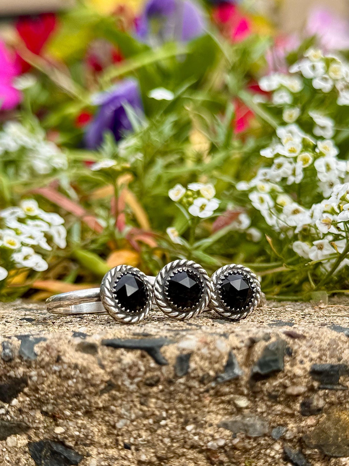 Black Onyx Ring, Black Jewelry, Black Faceted Ring, Green Facet Ring, Sterling Silver Jewelry, Handmade Ring, Onyx, Gothic Ring