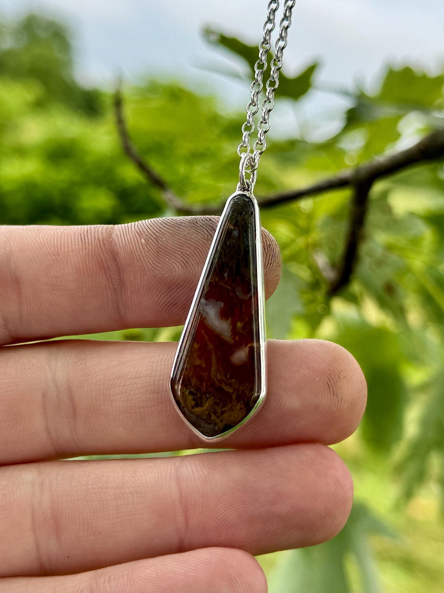 Moss Agate, Moss Agate Necklace, Sterling Silver Handmade Necklace, Moss Agate Pendant, Natural Stone Necklace, Agate Jewelry, Necklaces
