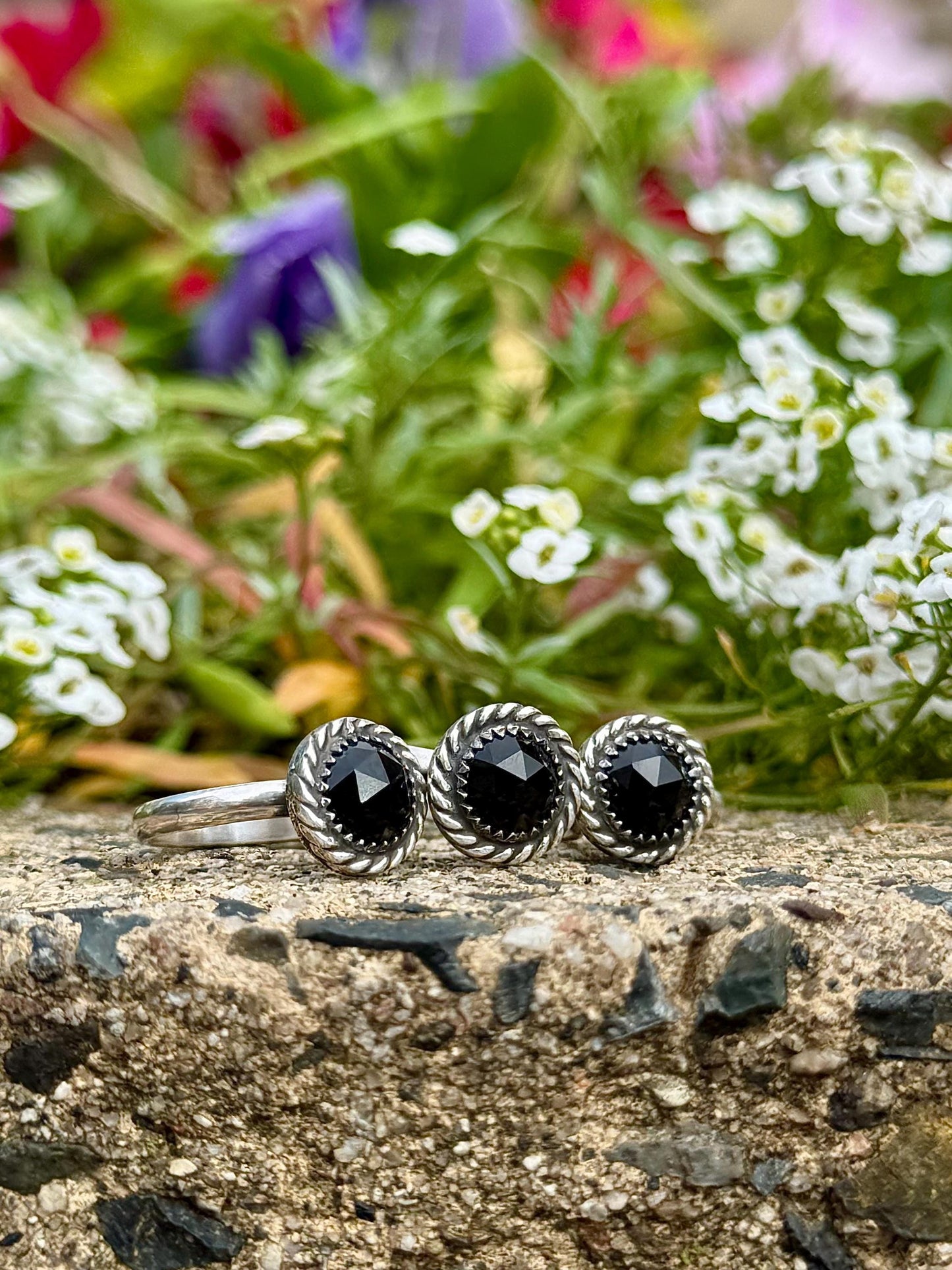 Black Onyx Ring, Black Jewelry, Black Faceted Ring, Green Facet Ring, Sterling Silver Jewelry, Handmade Ring, Onyx, Gothic Ring