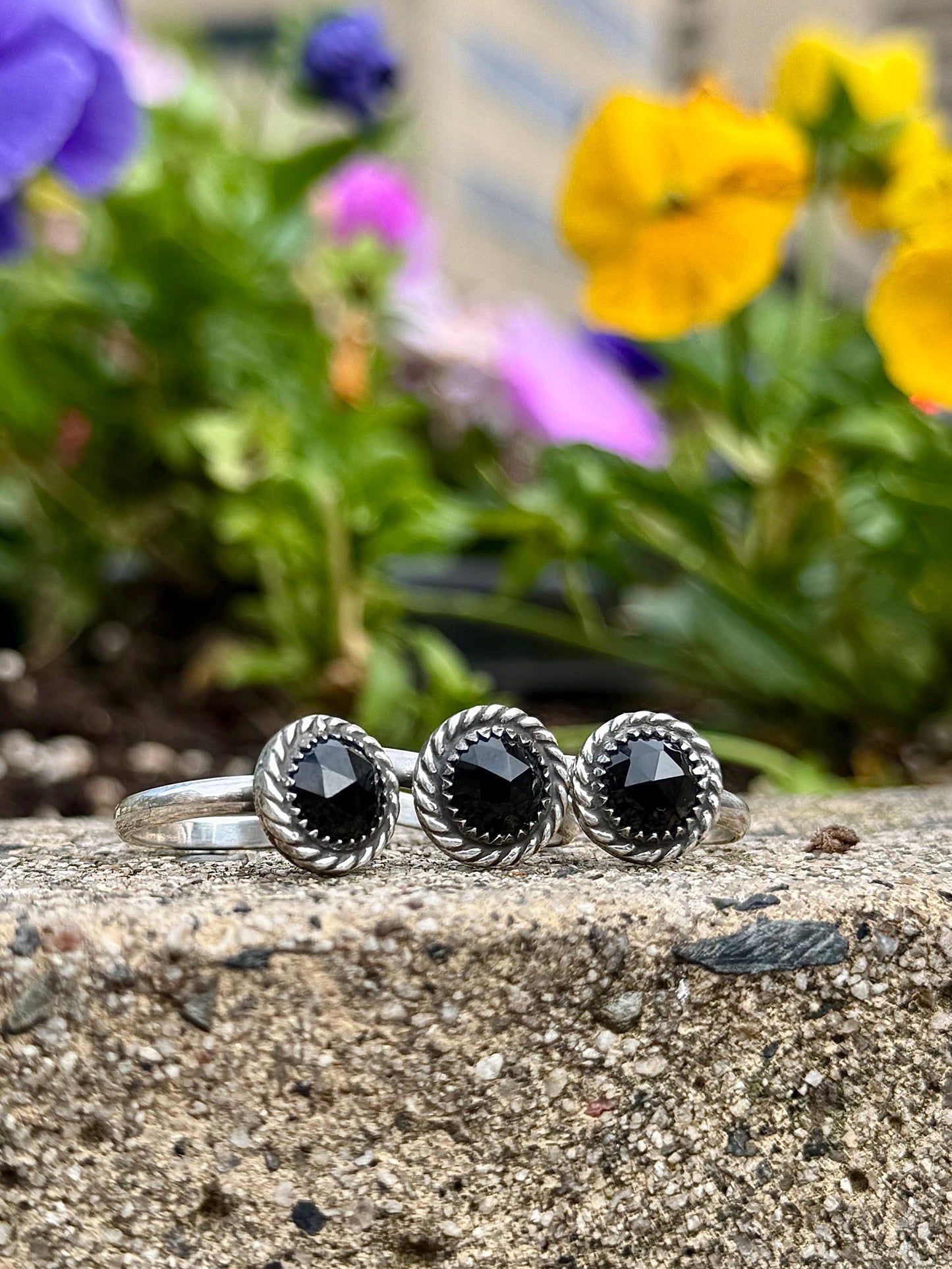 Black Onyx Ring, Black Jewelry, Black Faceted Ring, Green Facet Ring, Sterling Silver Jewelry, Handmade Ring, Onyx, Gothic Ring