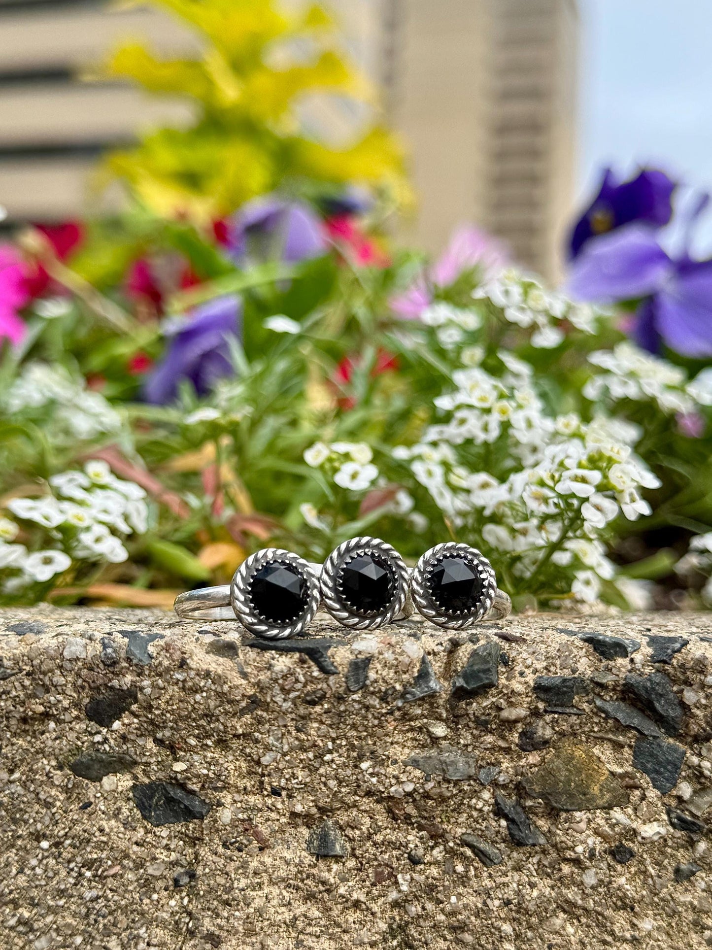Black Onyx Ring, Black Jewelry, Black Faceted Ring, Green Facet Ring, Sterling Silver Jewelry, Handmade Ring, Onyx, Gothic Ring