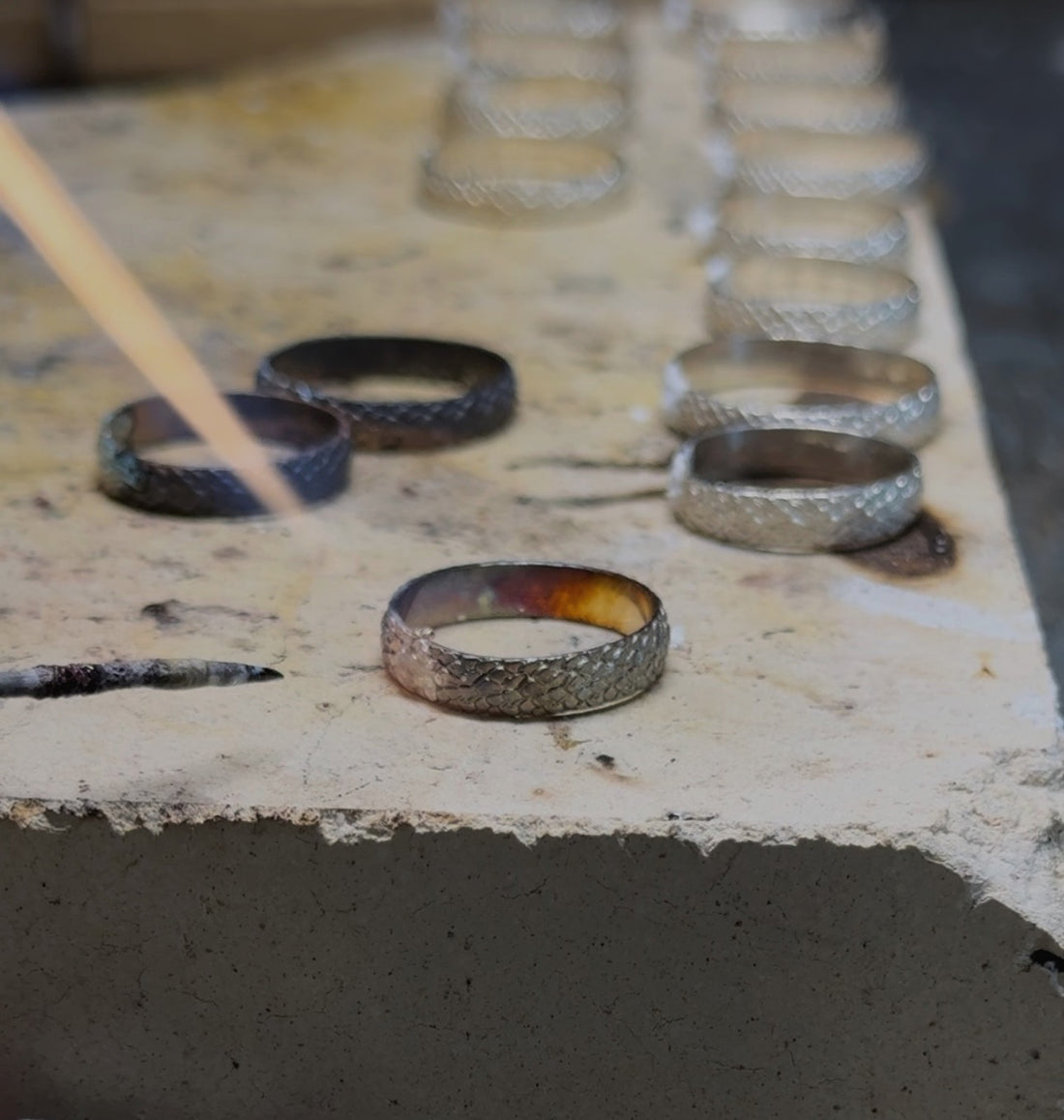 sterling silver rings with scaled texture