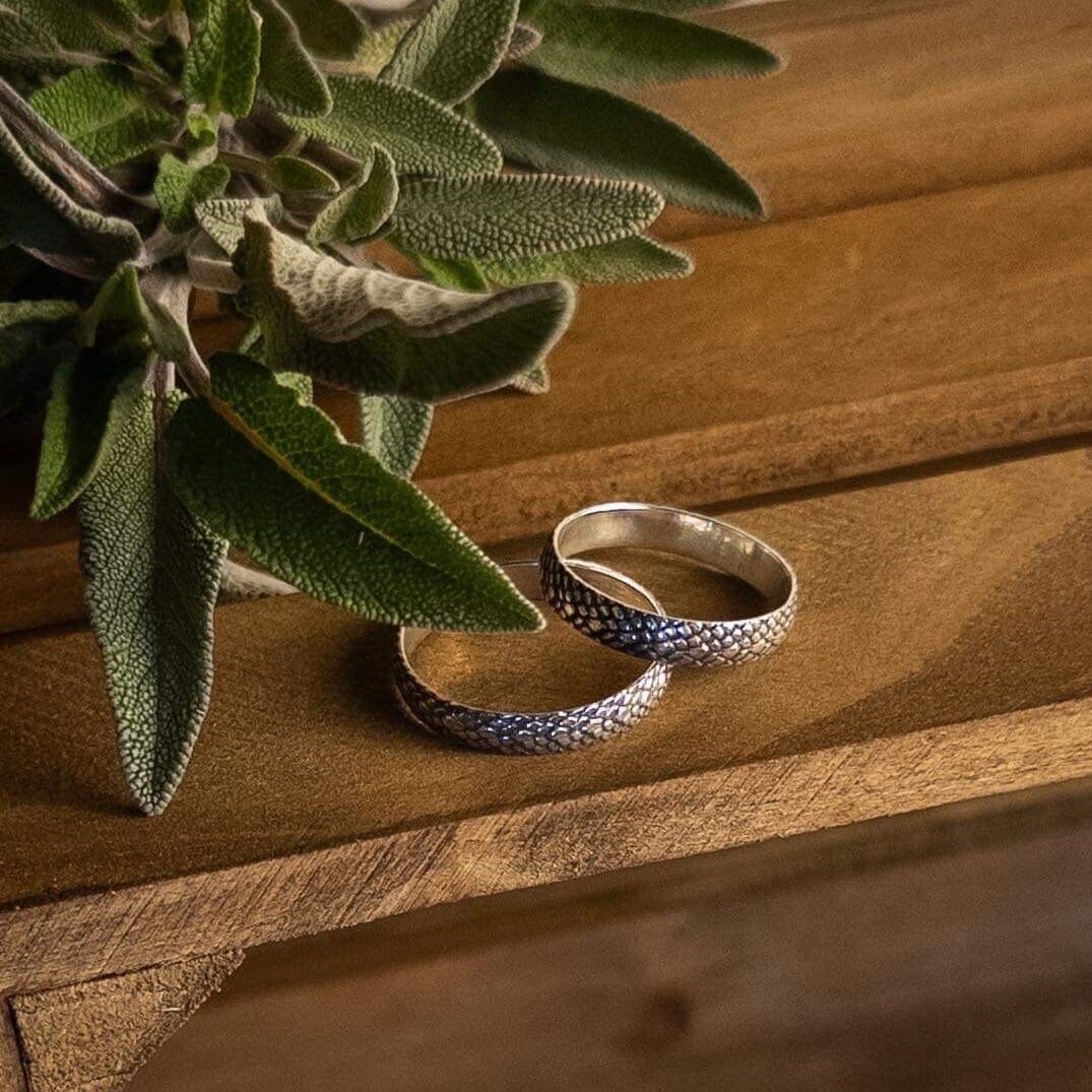 Snakeskin Dragonscale Handmade Sterling Silver Ring Band - Handcrafted Jewelry Wedding Artisan Stacker Minimalist Jewelry