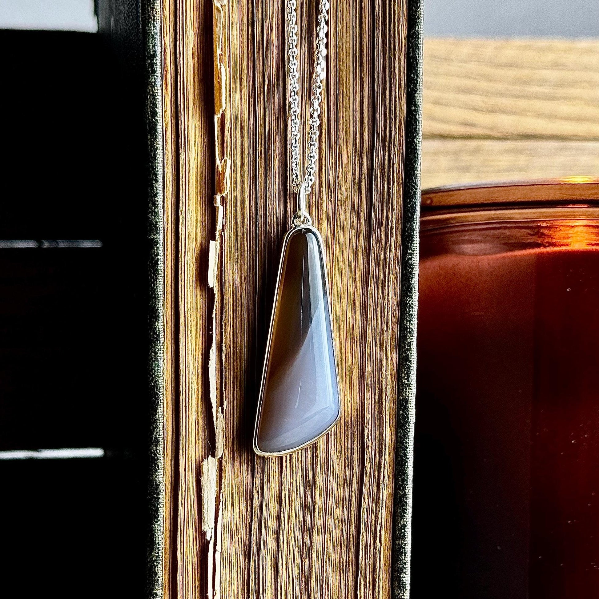 Kentucky Agate Sterling Silver Handmade Necklace - Metalsmith Natural Stone Minimalist Jewelry