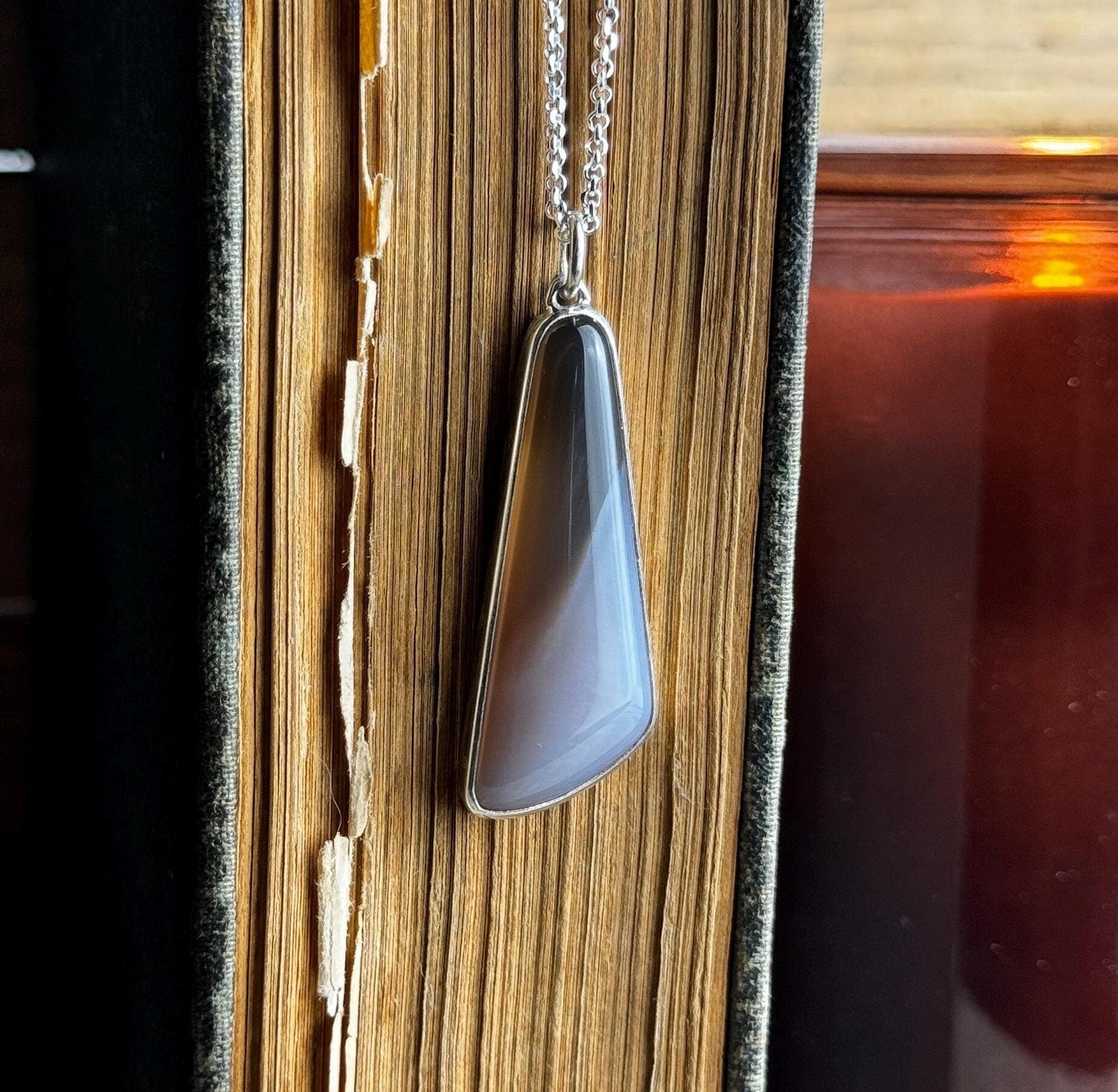 Kentucky Agate Sterling Silver Handmade Necklace - Metalsmith Natural Stone Minimalist Jewelry