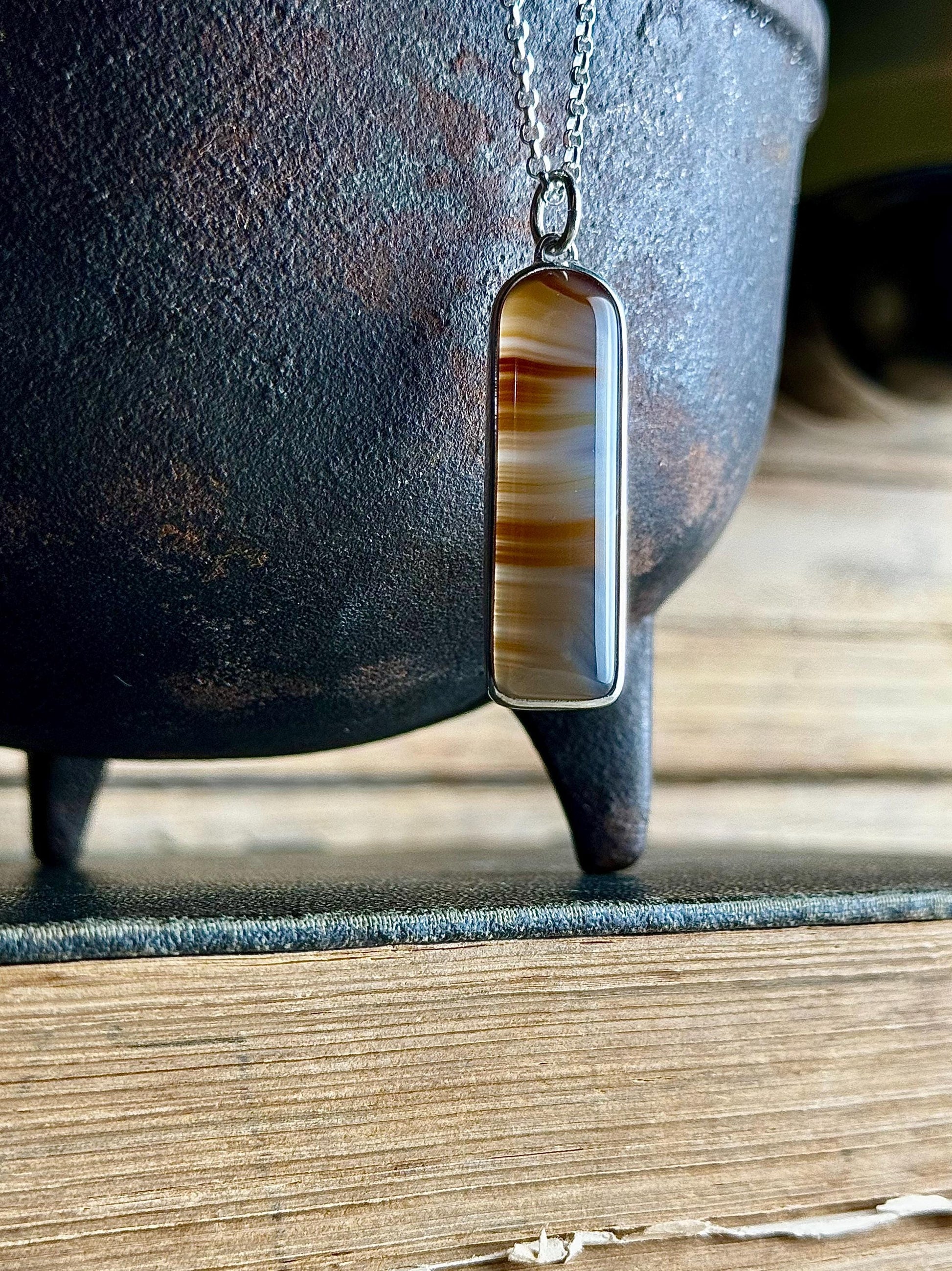 Brazilian Agate Sterling Silver Handmade Necklace - Metalsmith Natural Stone Minimalist Jewelry