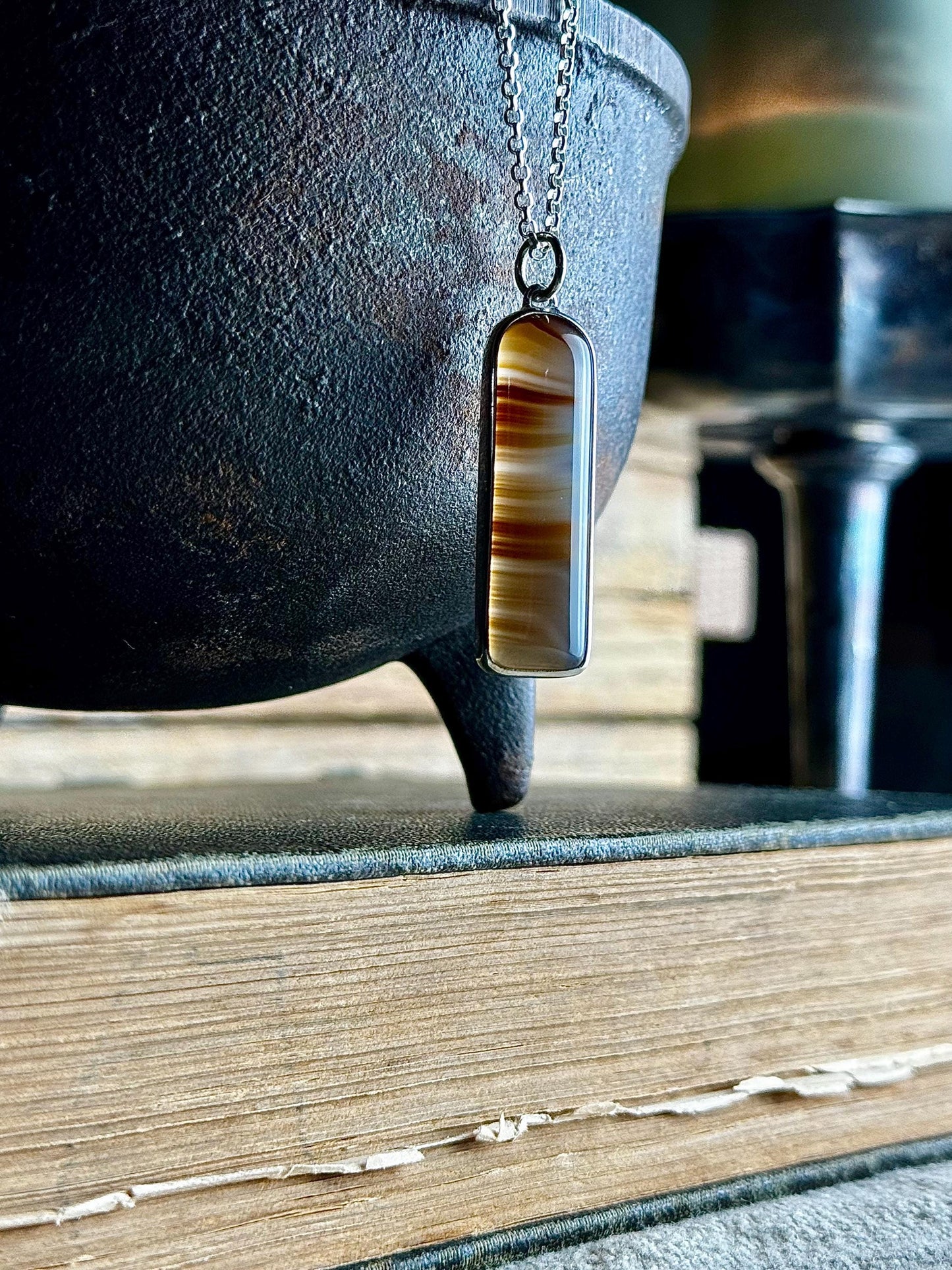 Brazilian Agate Sterling Silver Handmade Necklace - Metalsmith Natural Stone Minimalist Jewelry