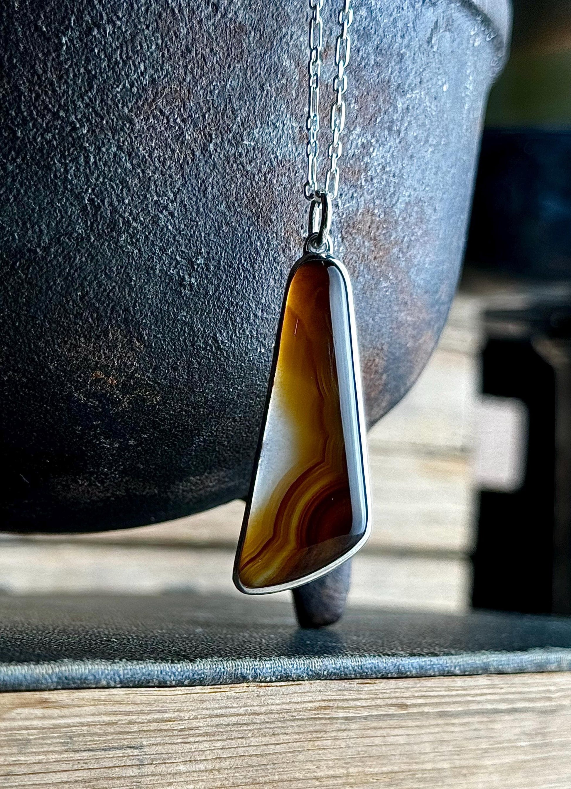 Brazilian Agate Sterling Silver Handmade Necklace - Metalsmith Natural Stone Minimalist Jewelry