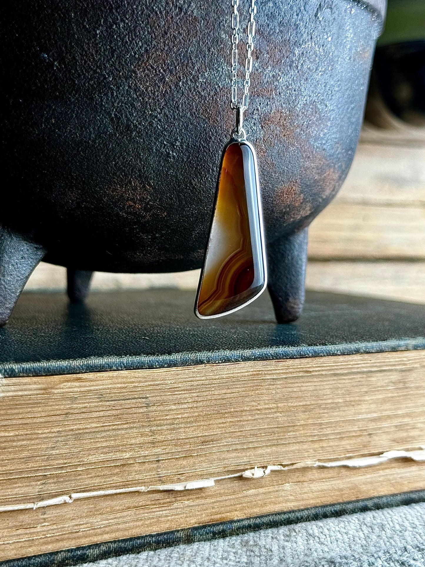 Brazilian Agate Sterling Silver Handmade Necklace - Metalsmith Natural Stone Minimalist Jewelry