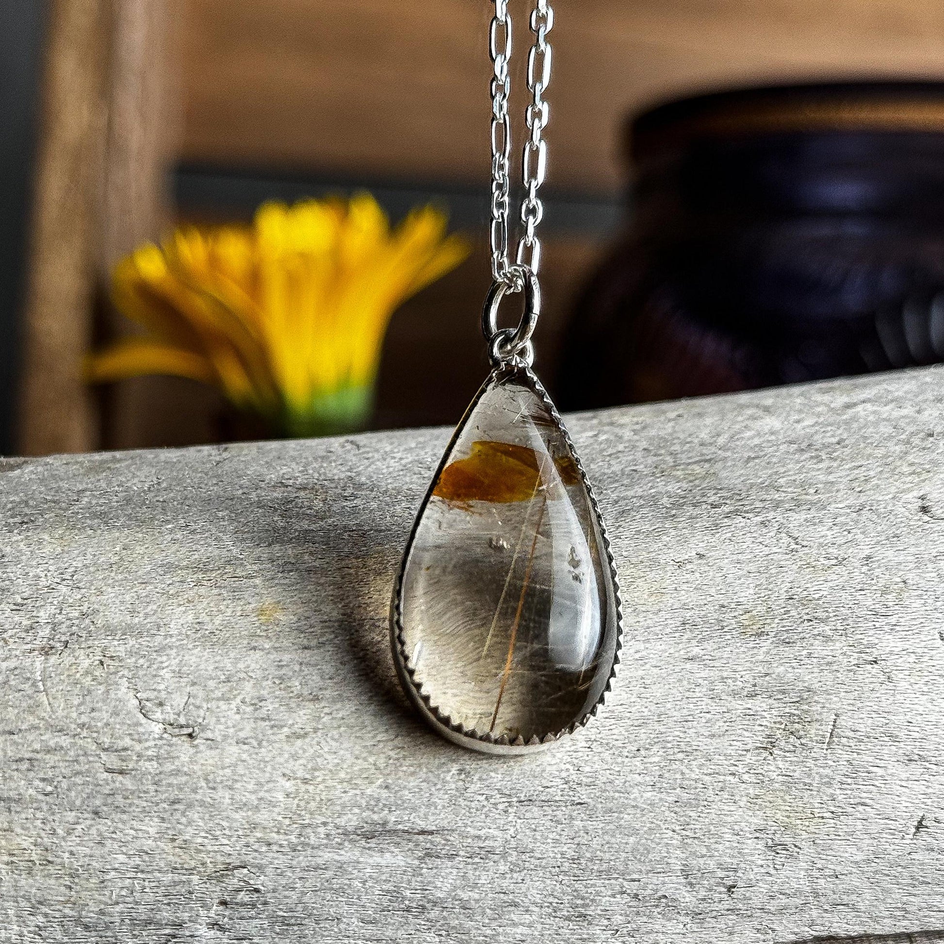 Rutilated Quartz Sterling Silver Handmade Necklace - Metalsmith Natural Stone Minimalist Jewelry