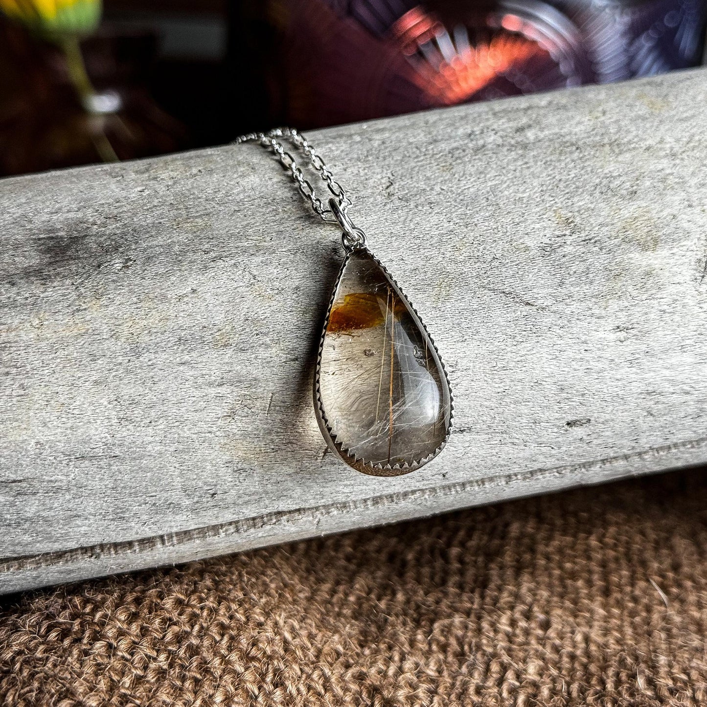 Rutilated Quartz Sterling Silver Handmade Necklace - Metalsmith Natural Stone Minimalist Jewelry