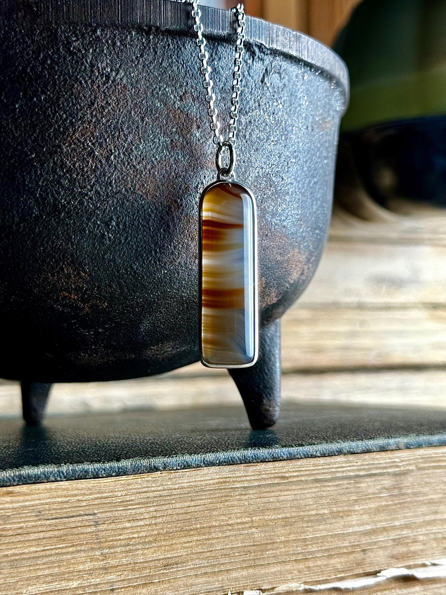 Brazilian Agate Sterling Silver Handmade Necklace - Metalsmith Natural Stone Minimalist Jewelry