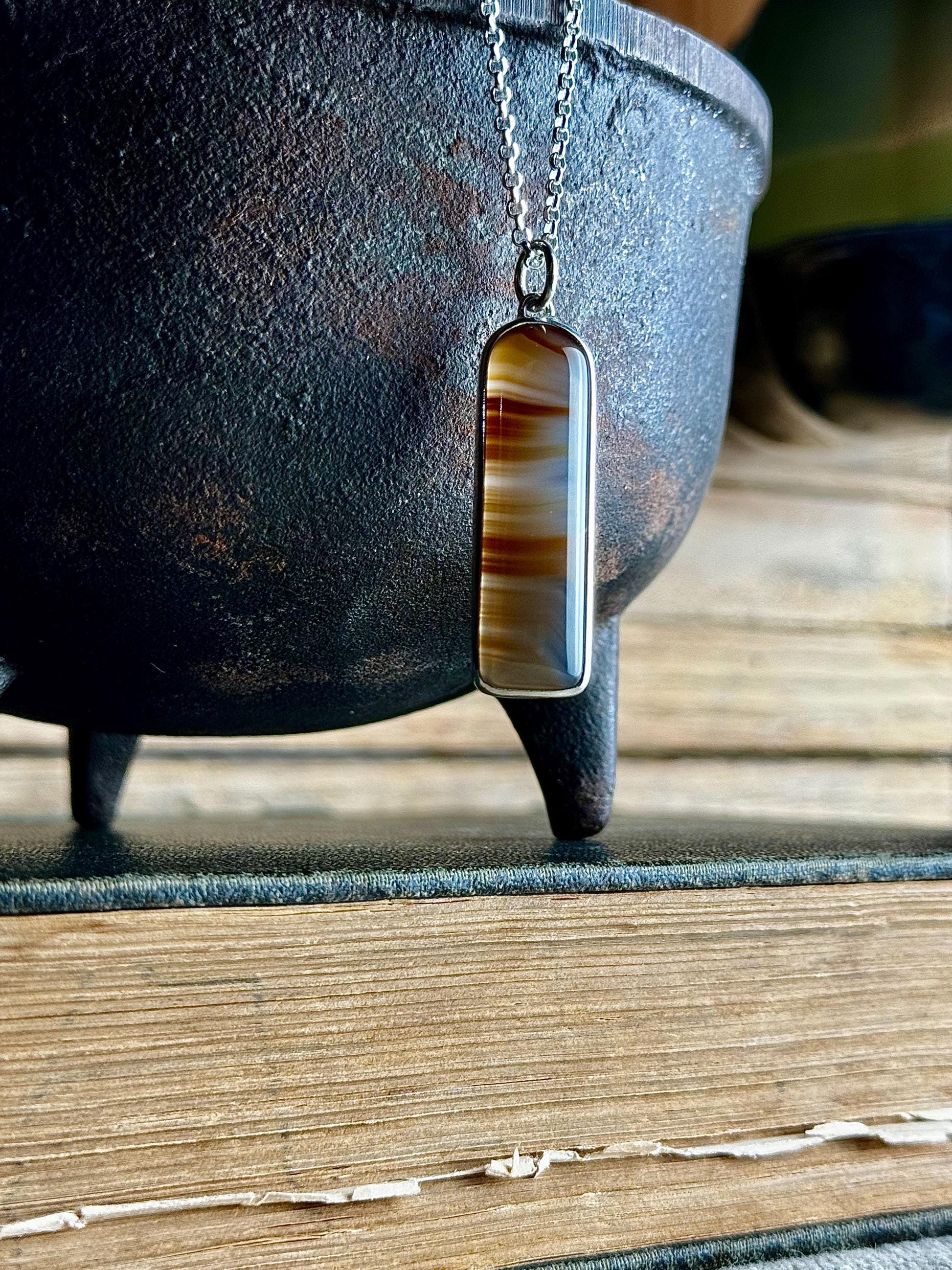 Brazilian Agate Sterling Silver Handmade Necklace - Metalsmith Natural Stone Minimalist Jewelry