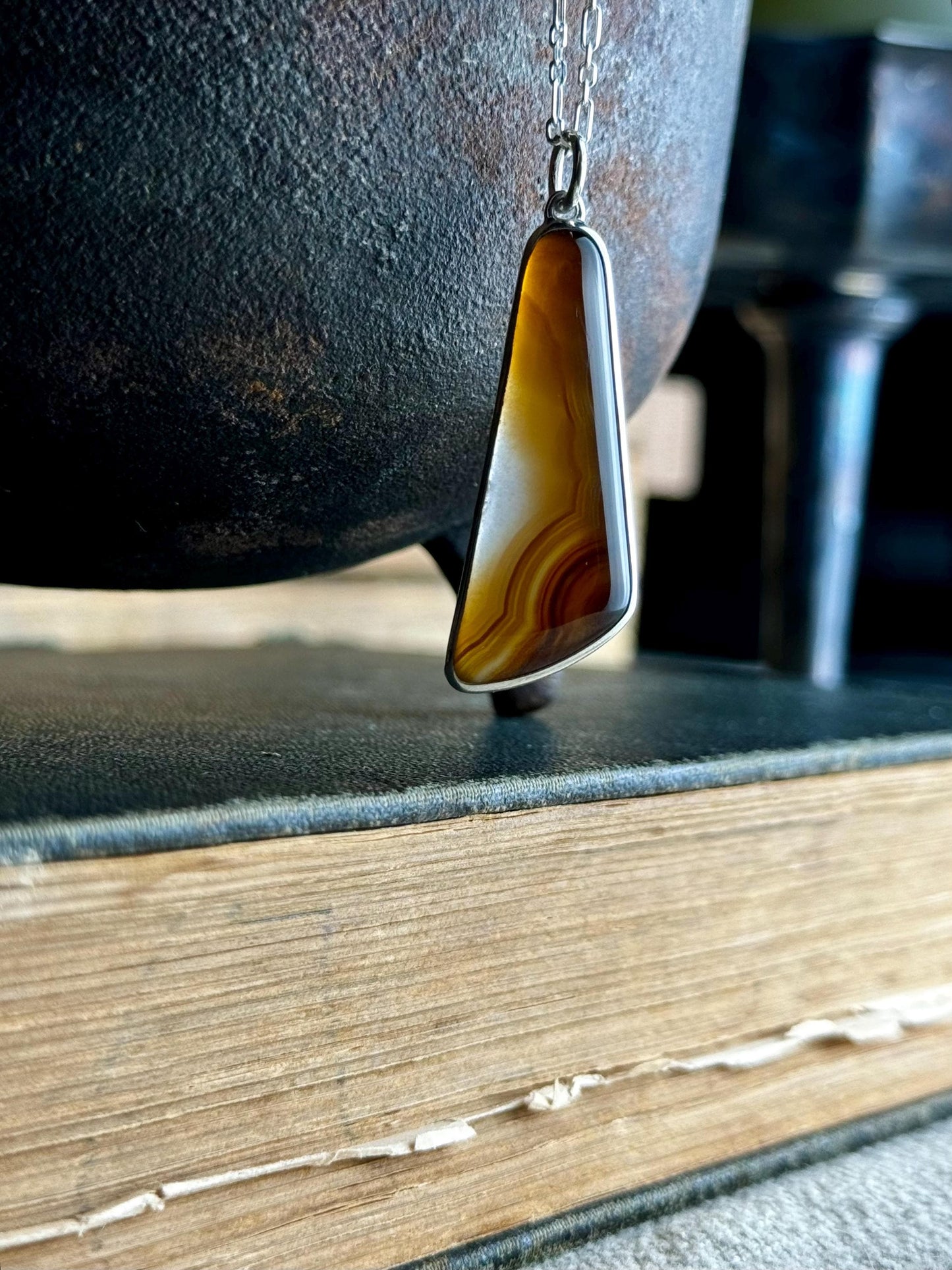 Brazilian Agate Sterling Silver Handmade Necklace - Metalsmith Natural Stone Minimalist Jewelry