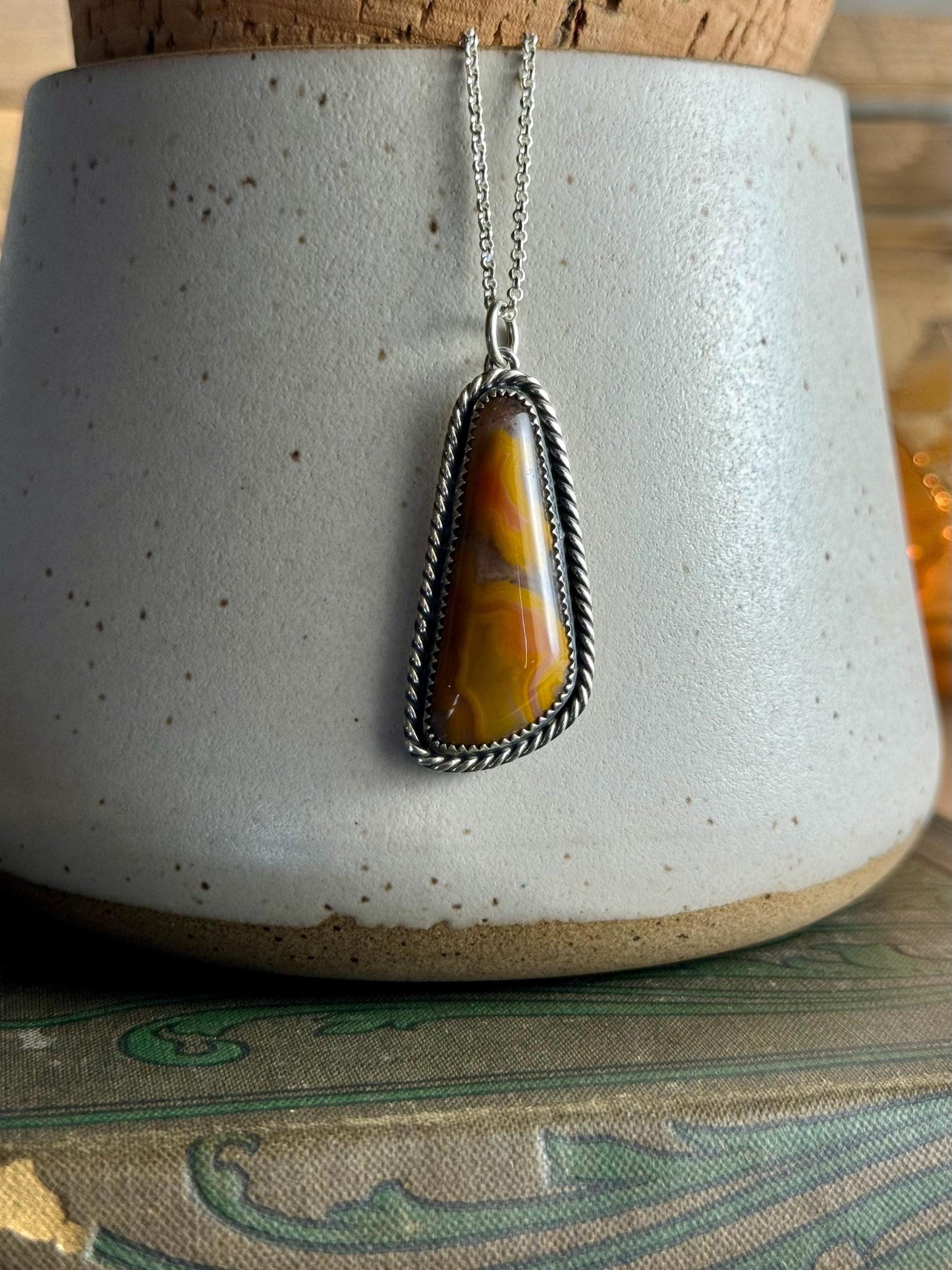 Kentucky Agate Sterling Silver Handmade Necklace - Metalsmith Natural Stone Minimalist Jewelry