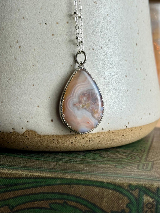 Kentucky Agate Sterling Silver Handmade Necklace - Metalsmith Natural Stone Minimalist Jewelry