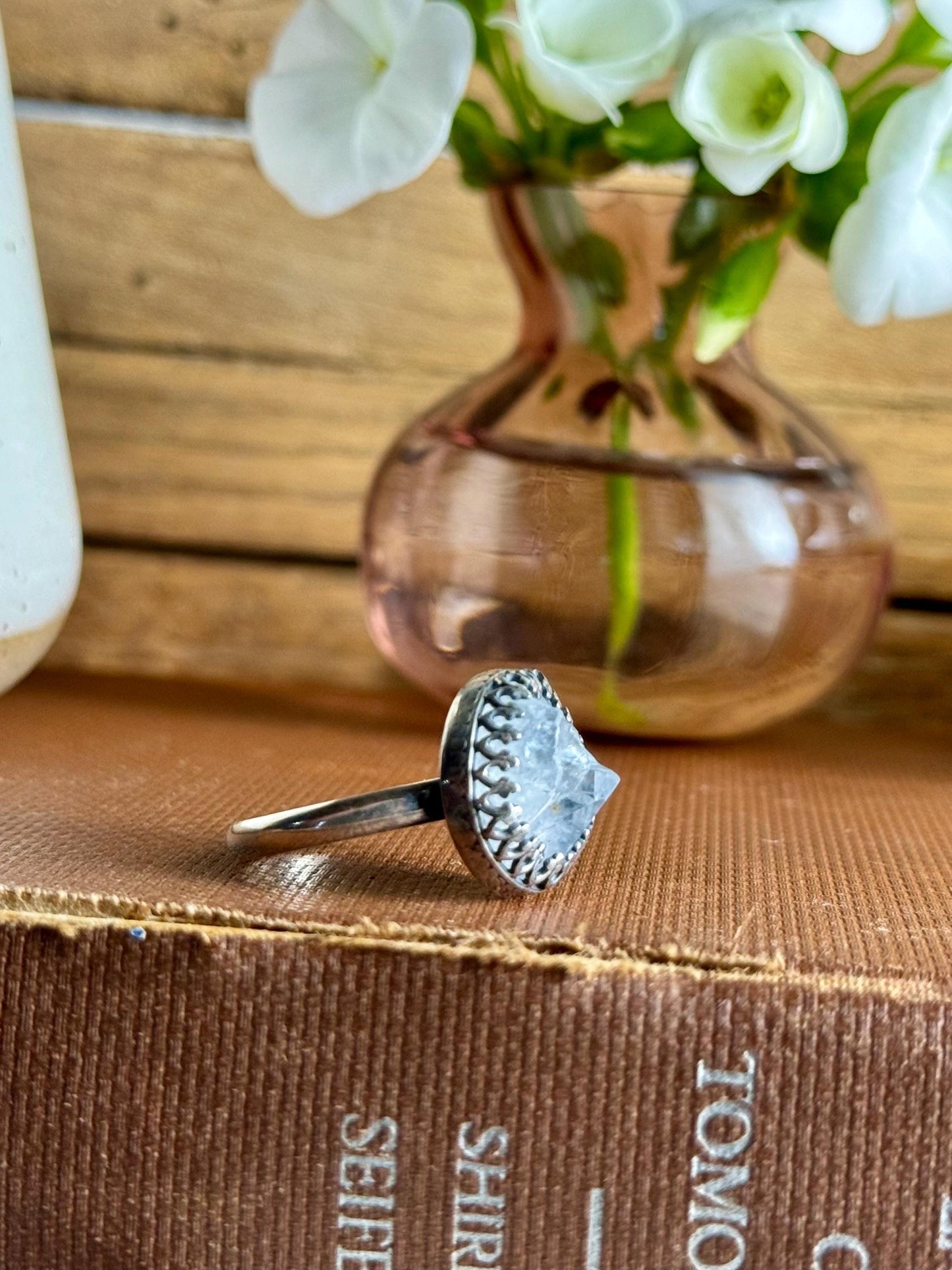 Pulaski County Quartz Kentucky Geode Modern Minimalist Natural Stone Sterling Silver Handmade Metalsmith Jewelry Ring - Size 8.5