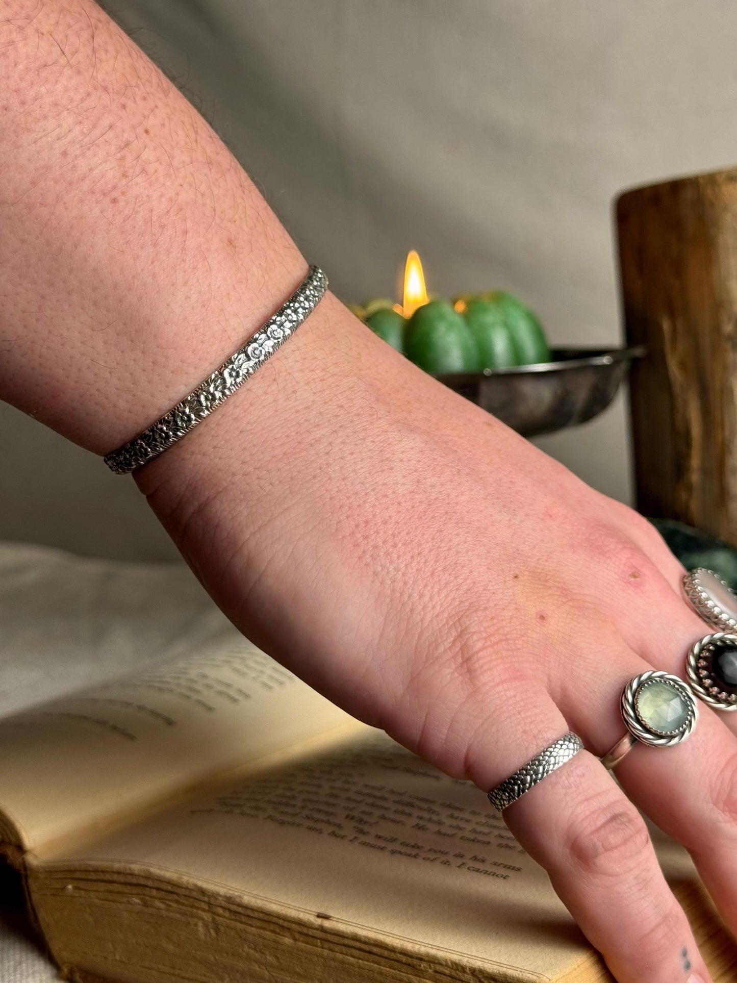 Silver Flower Cuff Bracelet