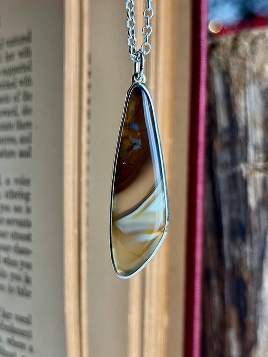 Kentucky Agate Sterling Silver Handmade Necklace - Metalsmith Natural Stone Minimalist Jewelry