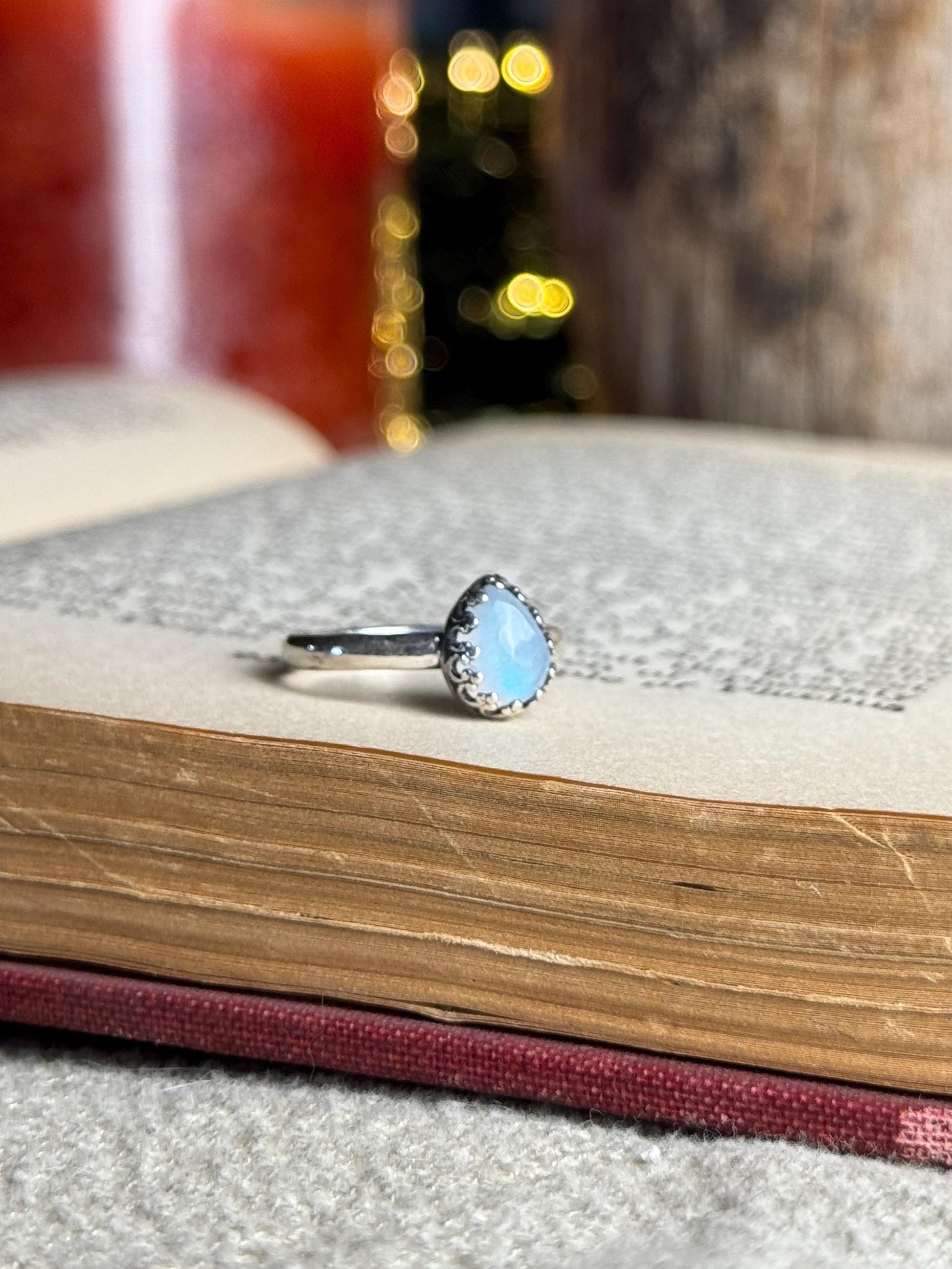 Moonstone Modern Minimalist Natural Stone Sterling Silver Handmade Metalsmith Jewelry Ring - Size 8