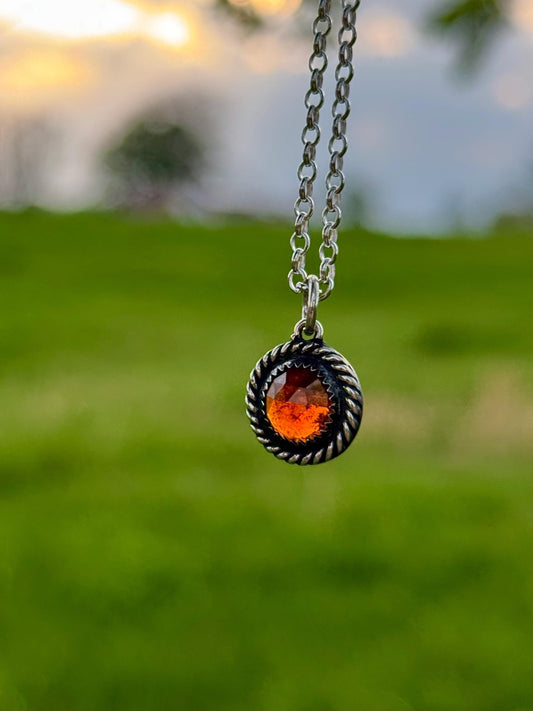Orange Red Garnet, Gemmy Orange Necklace, Natural Stone, Garnet, Red Orange Necklace, Sterling Silver