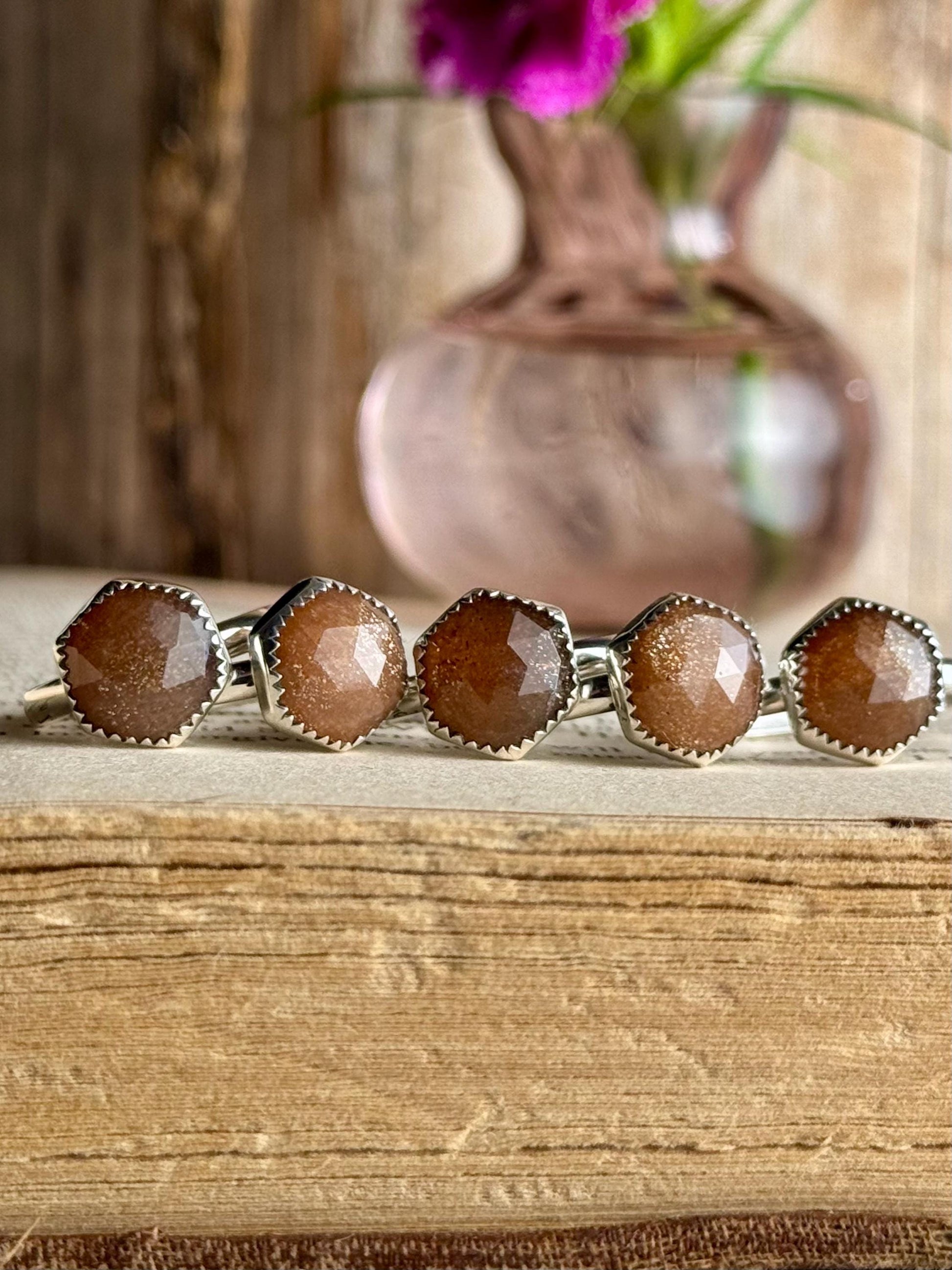 Sunstone Ring, Sunstone Jewelry, Peach Sunstone Ring, Hexagon Ring, Sterling Silver Jewelry, Handmade Ring, Sunstone, Handmade Ring