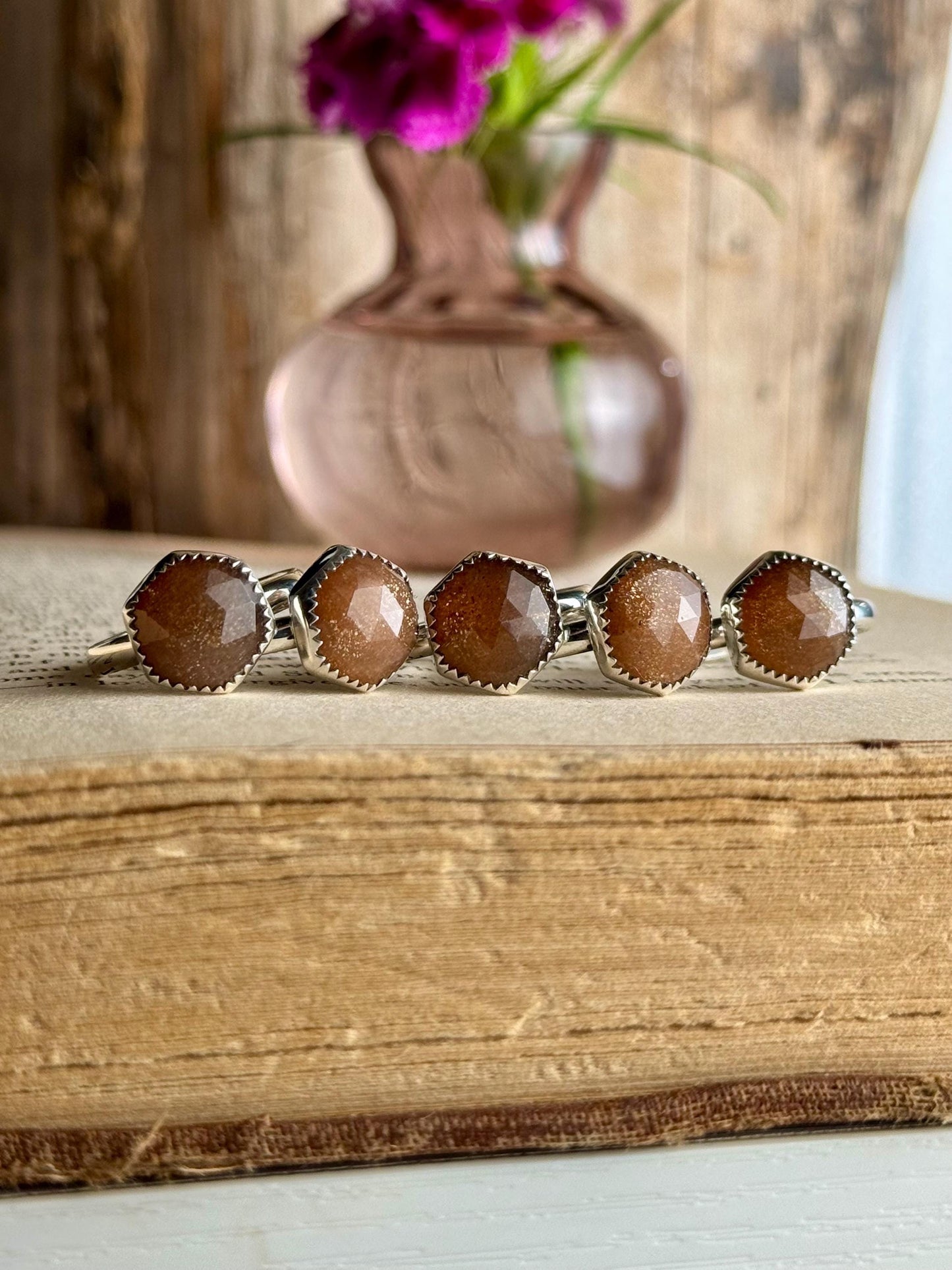 Sunstone Ring, Sunstone Jewelry, Peach Sunstone Ring, Hexagon Ring, Sterling Silver Jewelry, Handmade Ring, Sunstone, Handmade Ring