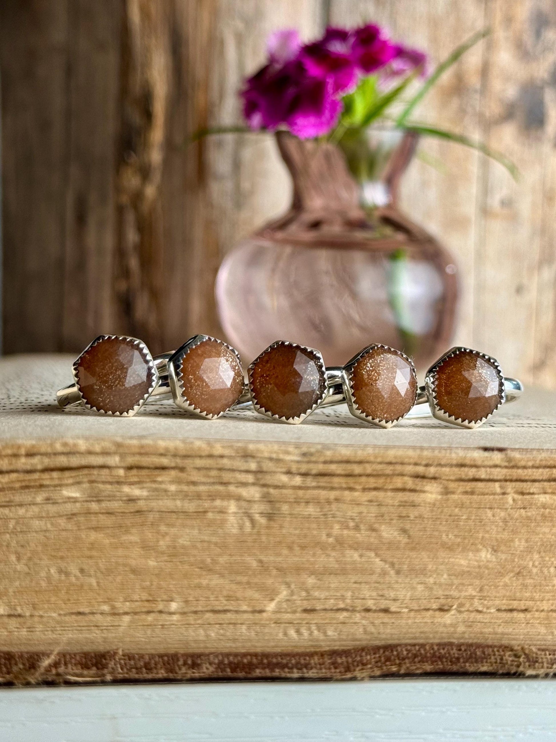 Sunstone Ring, Sunstone Jewelry, Peach Sunstone Ring, Hexagon Ring, Sterling Silver Jewelry, Handmade Ring, Sunstone, Handmade Ring