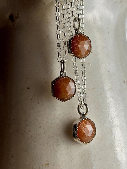 Sunstone Necklace, Sunstone Jewelry, Peach Sunstone Necklace, Hexagon Necklace, Sterling Silver Jewelry, Handmade Ring, Sunstone