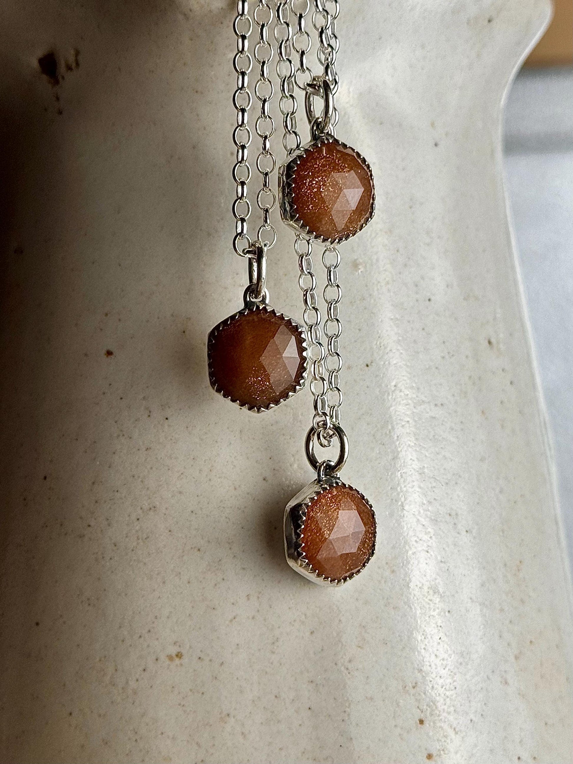 Sunstone Necklace, Sunstone Jewelry, Peach Sunstone Necklace, Hexagon Necklace, Sterling Silver Jewelry, Handmade Ring, Sunstone