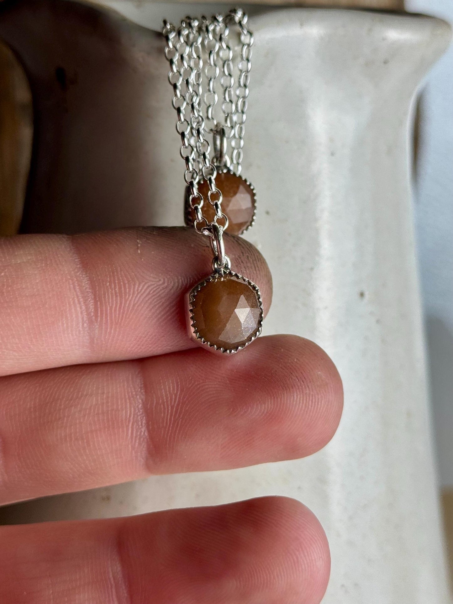 Sunstone Necklace, Sunstone Jewelry, Peach Sunstone Necklace, Hexagon Necklace, Sterling Silver Jewelry, Handmade Ring, Sunstone