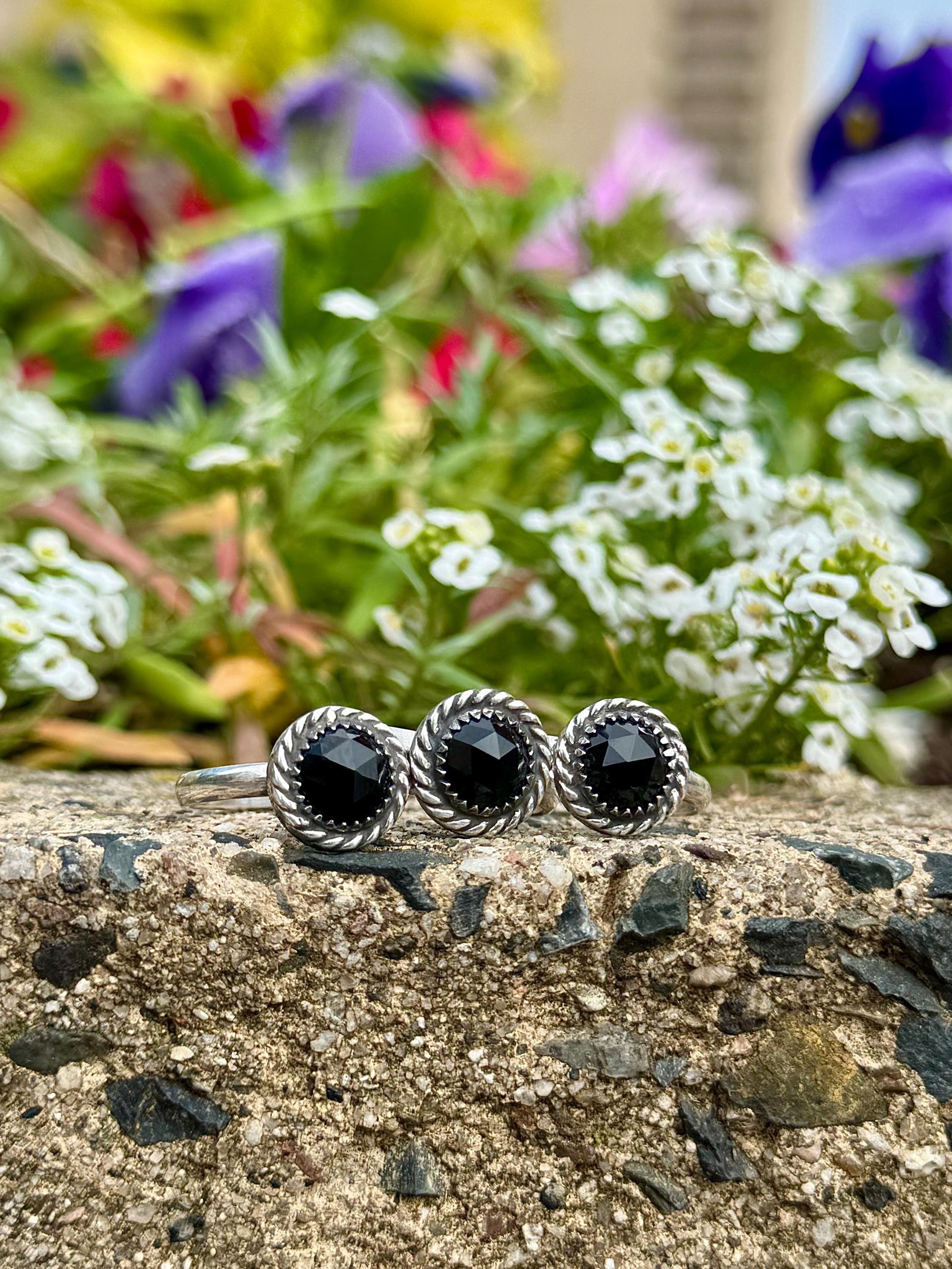 Black Onyx Ring, Black Jewelry, Black Faceted Ring, Green Facet Ring, Sterling Silver Jewelry, Handmade Ring, Onyx, Gothic Ring