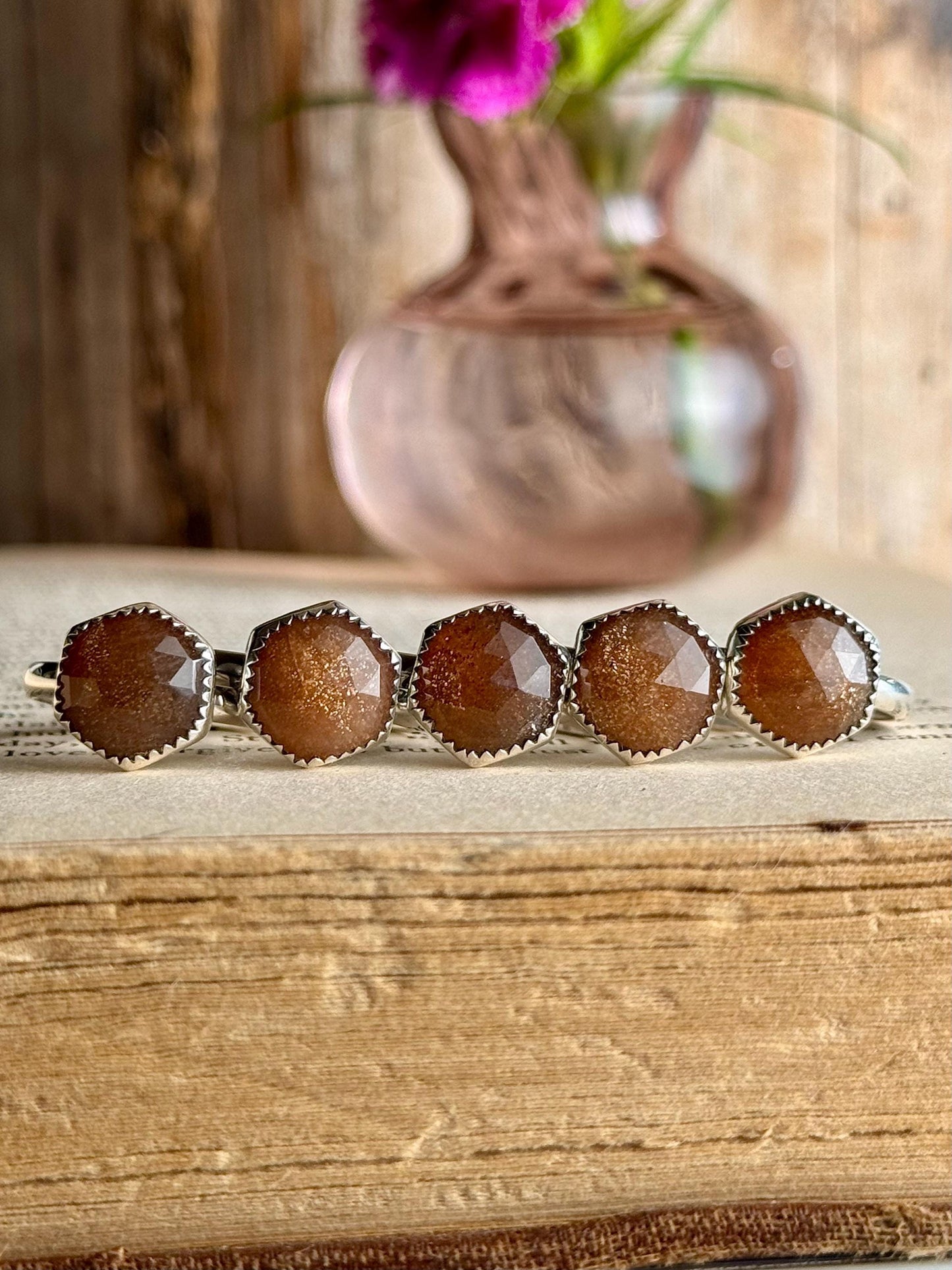 Sunstone Ring, Sunstone Jewelry, Peach Sunstone Ring, Hexagon Ring, Sterling Silver Jewelry, Handmade Ring, Sunstone, Handmade Ring