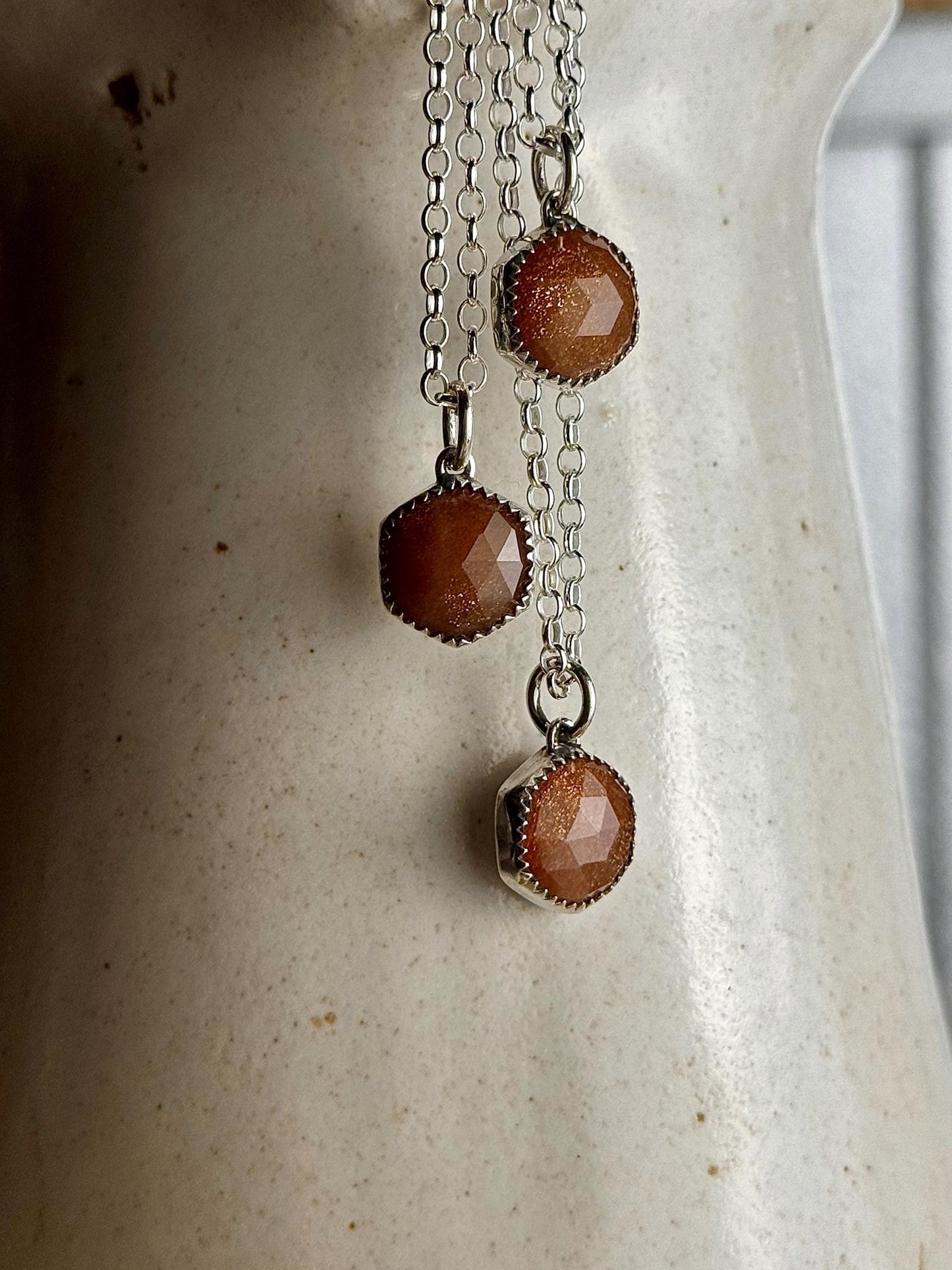 Sunstone Necklace, Sunstone Jewelry, Peach Sunstone Necklace, Hexagon Necklace, Sterling Silver Jewelry, Handmade Ring, Sunstone