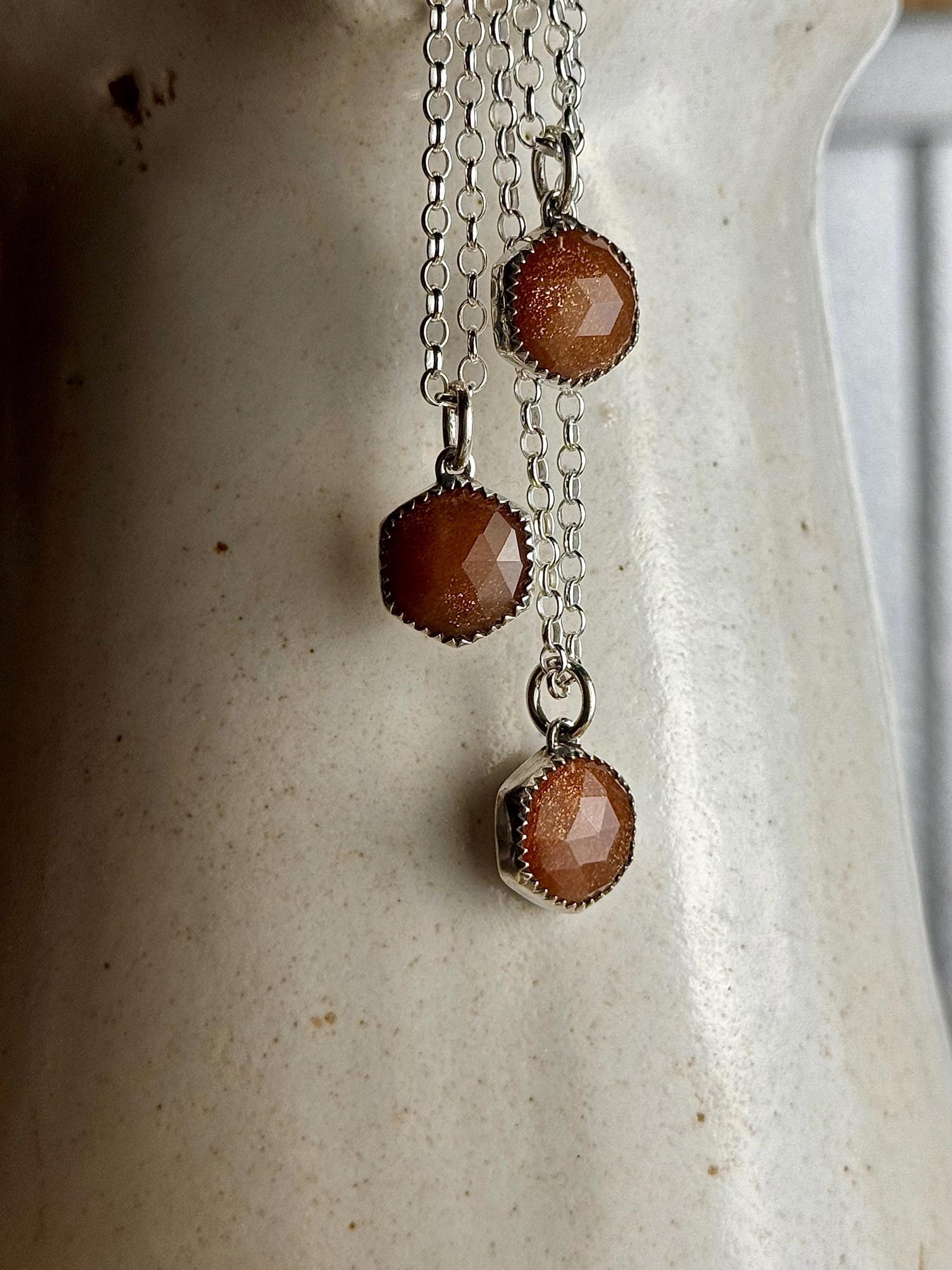 Sunstone Necklace, Sunstone Jewelry, Peach Sunstone Necklace, Hexagon Necklace, Sterling Silver Jewelry, Handmade Ring, Sunstone