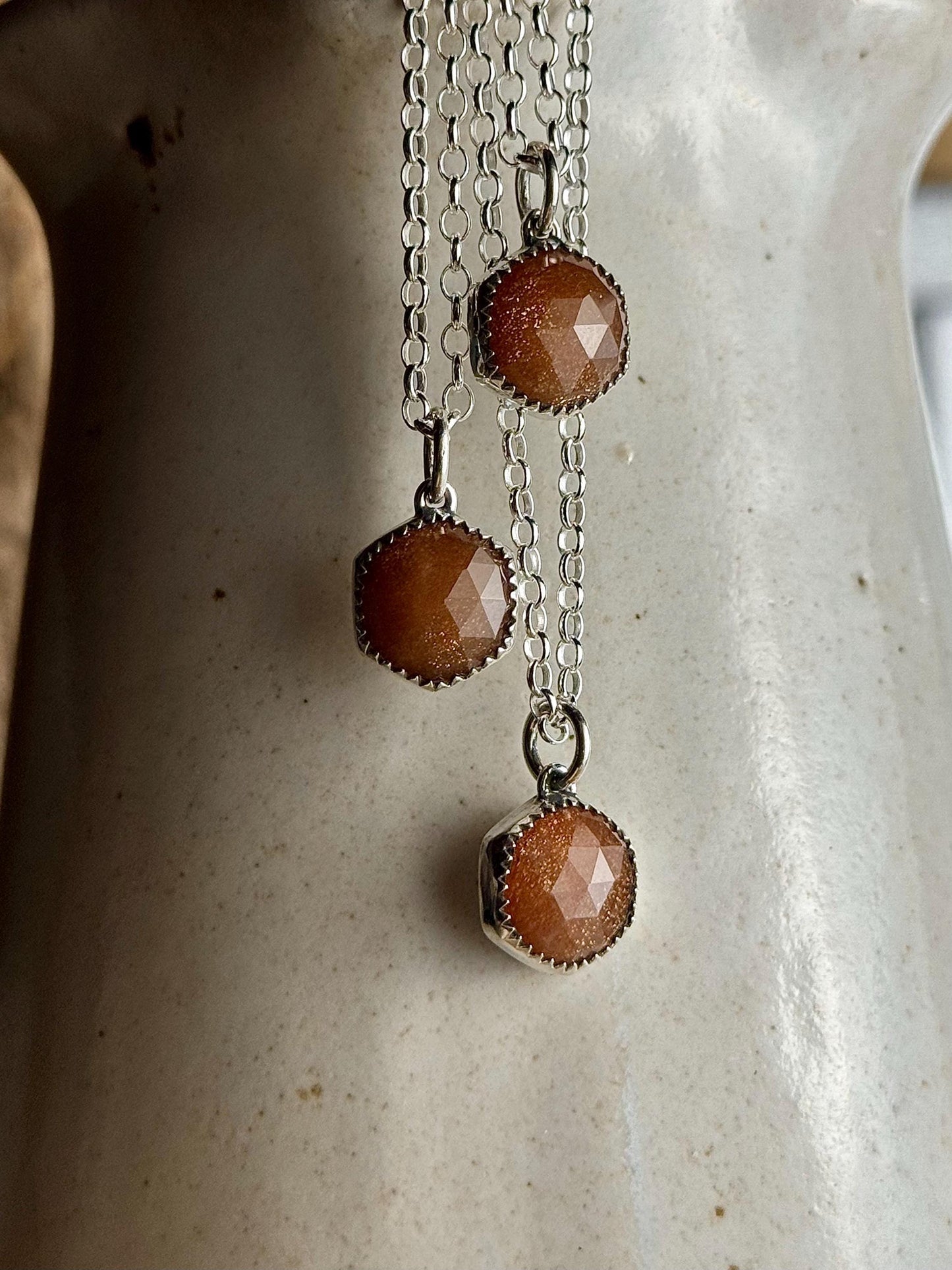 Sunstone Necklace, Sunstone Jewelry, Peach Sunstone Necklace, Hexagon Necklace, Sterling Silver Jewelry, Handmade Ring, Sunstone