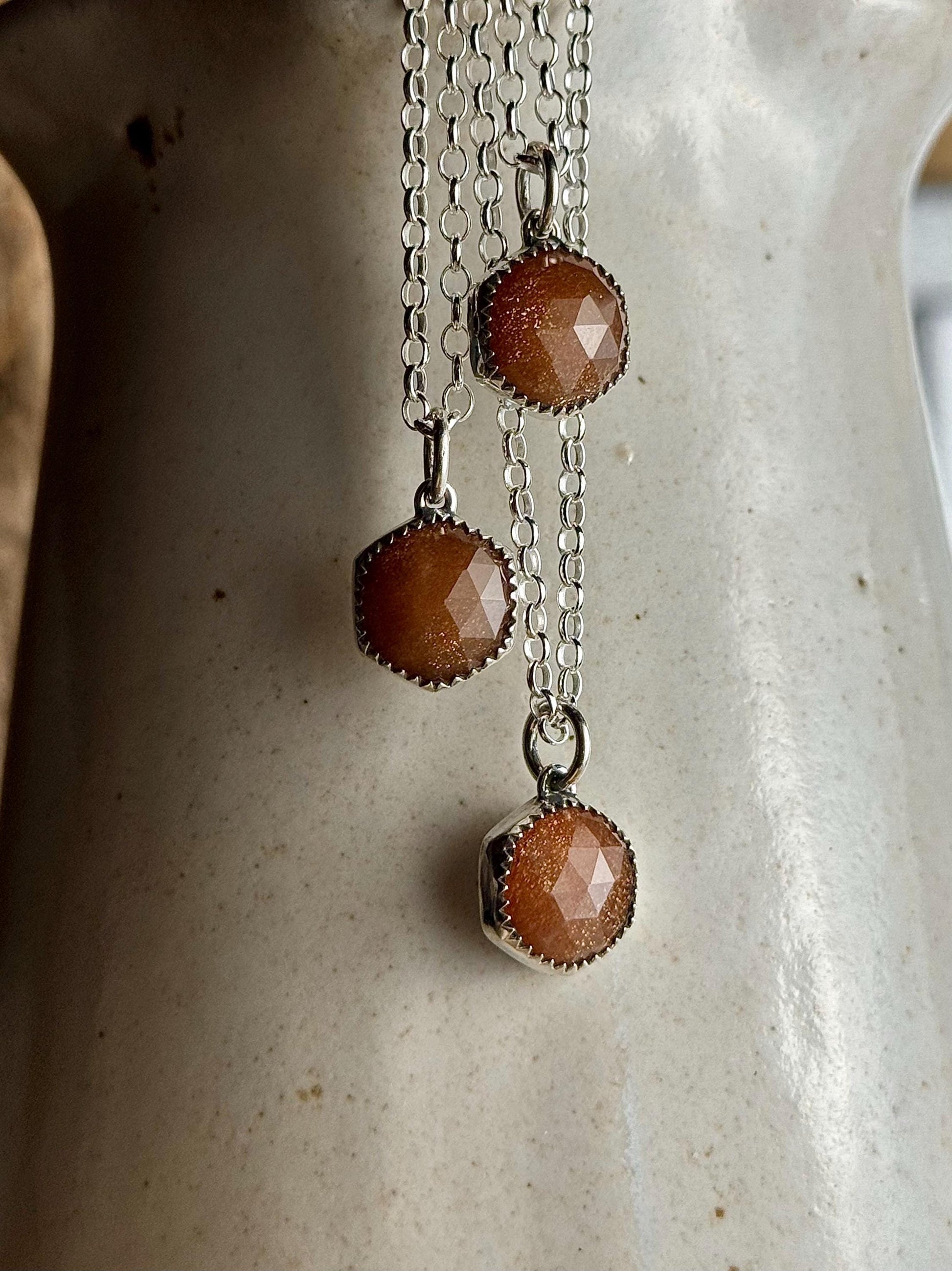 Sunstone Necklace, Sunstone Jewelry, Peach Sunstone Necklace, Hexagon Necklace, Sterling Silver Jewelry, Handmade Ring, Sunstone