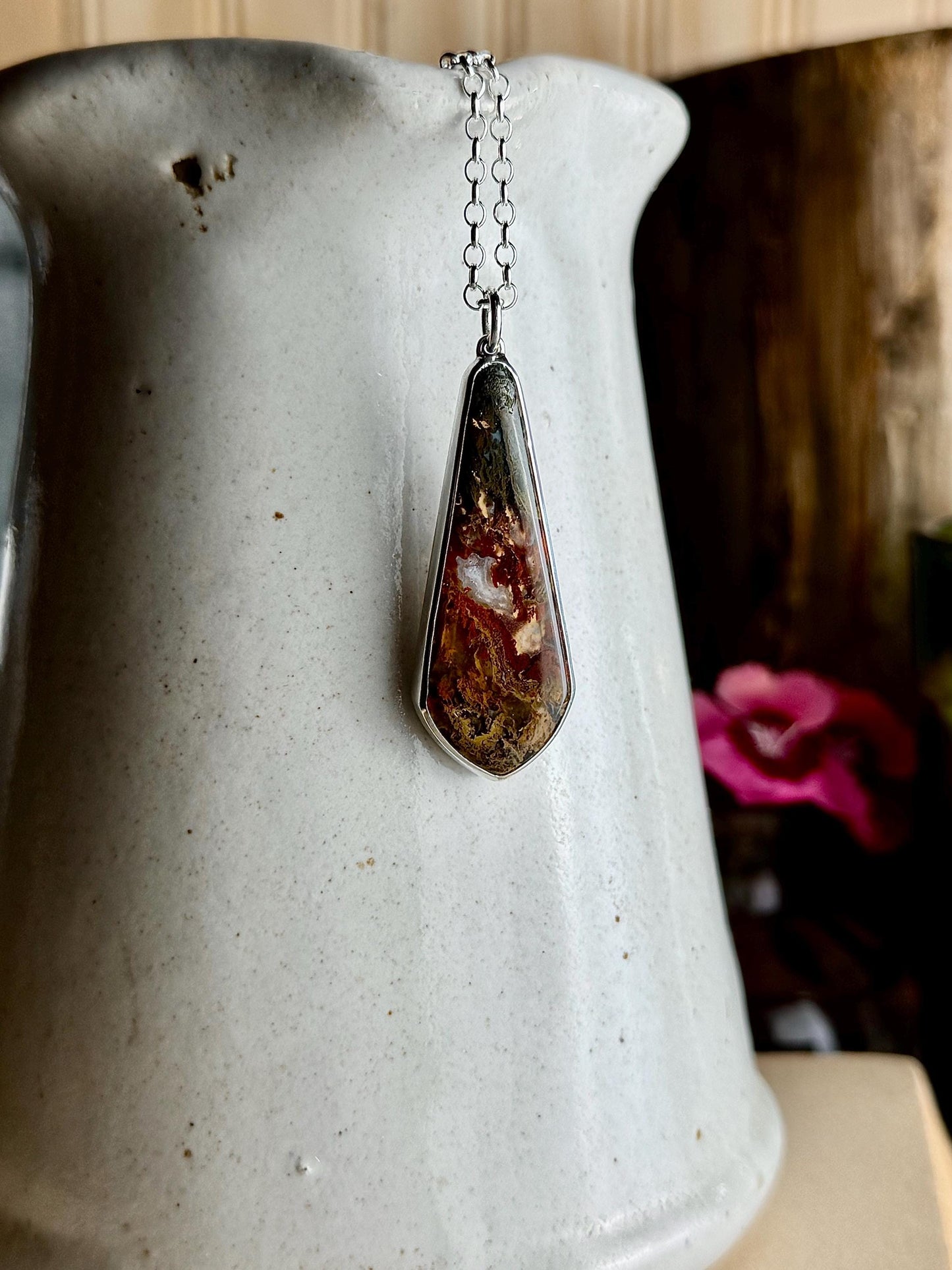 Moss Agate, Moss Agate Necklace, Sterling Silver Handmade Necklace, Moss Agate Pendant, Natural Stone Necklace, Agate Jewelry, Necklaces